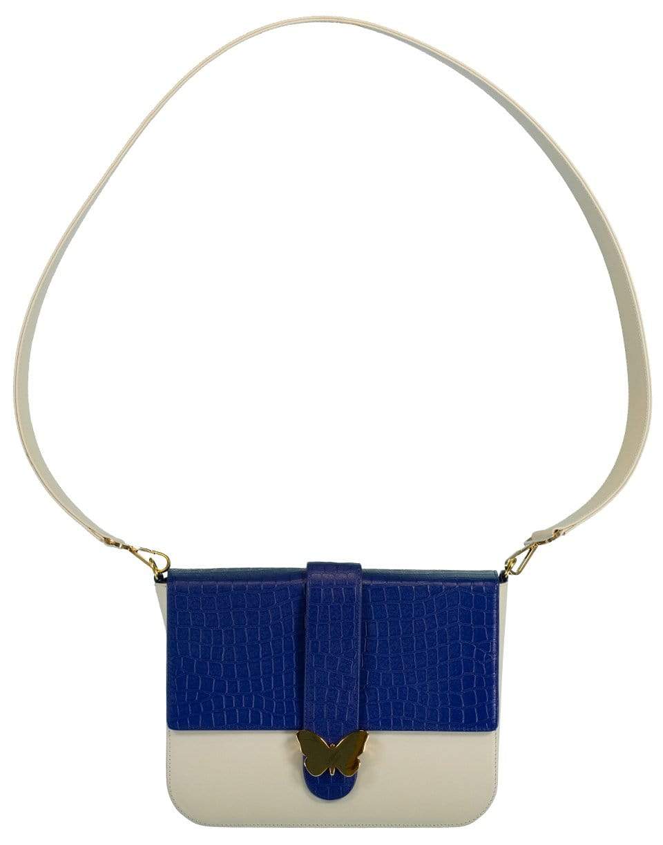 ELIZABETH SUTTON-Blue Croco Effect Leather Flap Bag-CRM/NVY