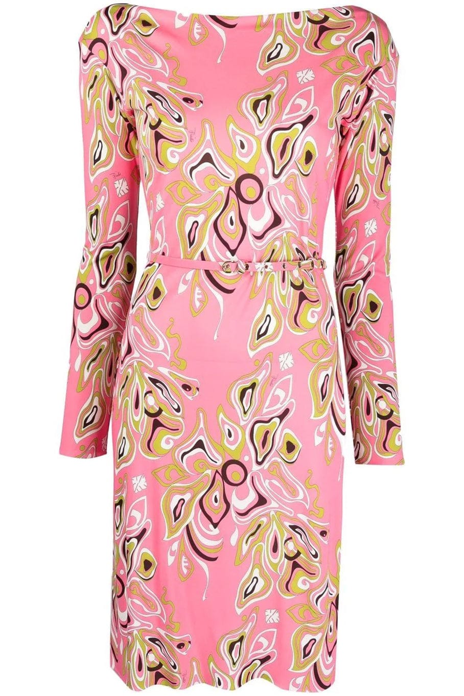 EMILIO PUCCI-Long Sleeve Boatneck Dress With Belt-