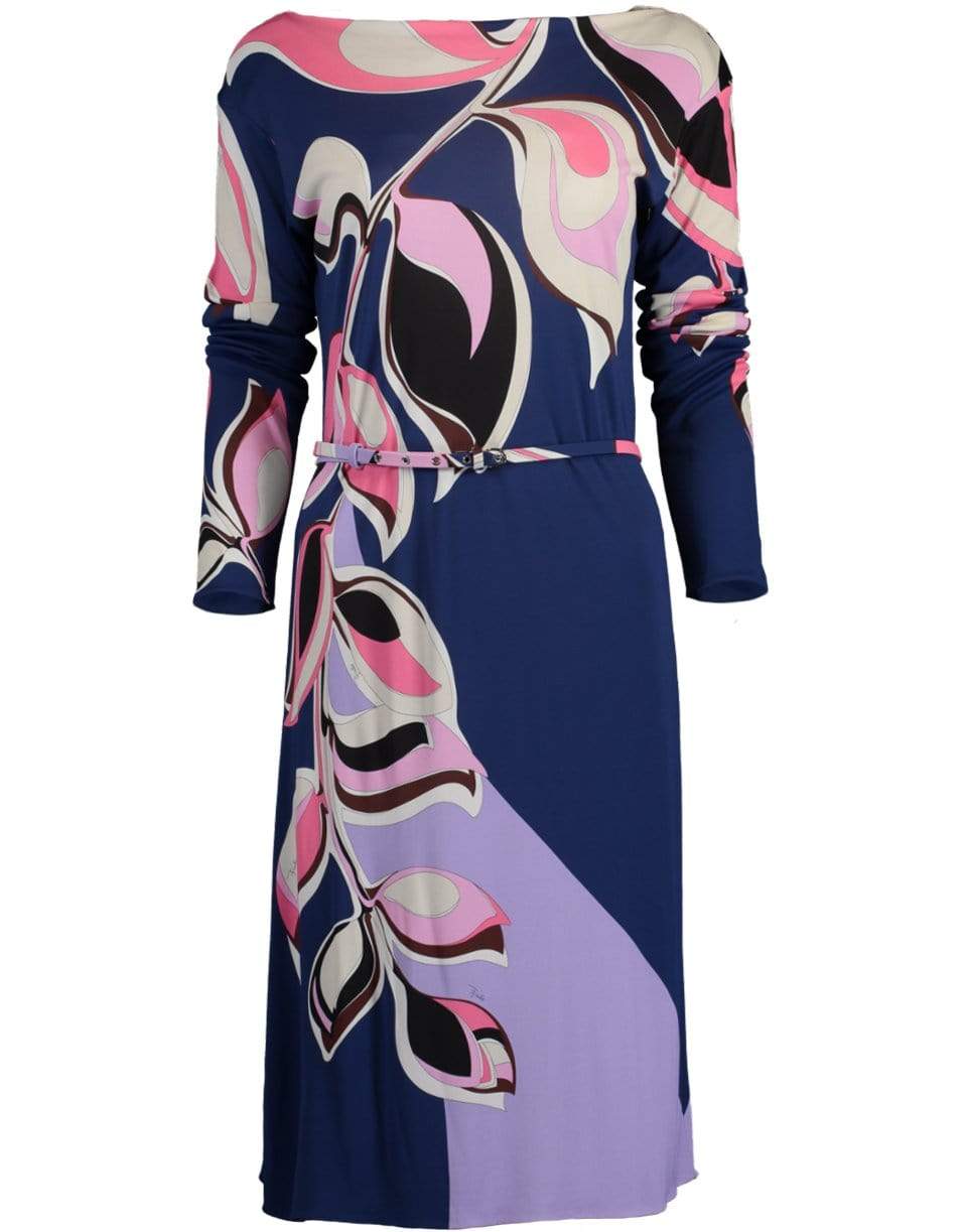 EMILIO PUCCI-Belted Boatneck Print Dress-