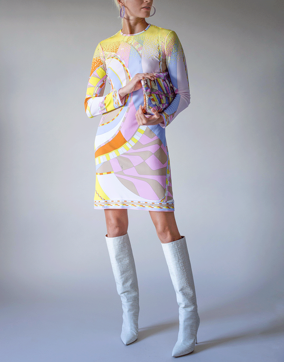 EMILIO PUCCI-Rosa Long Sleeve Sequin Printed Dress-
