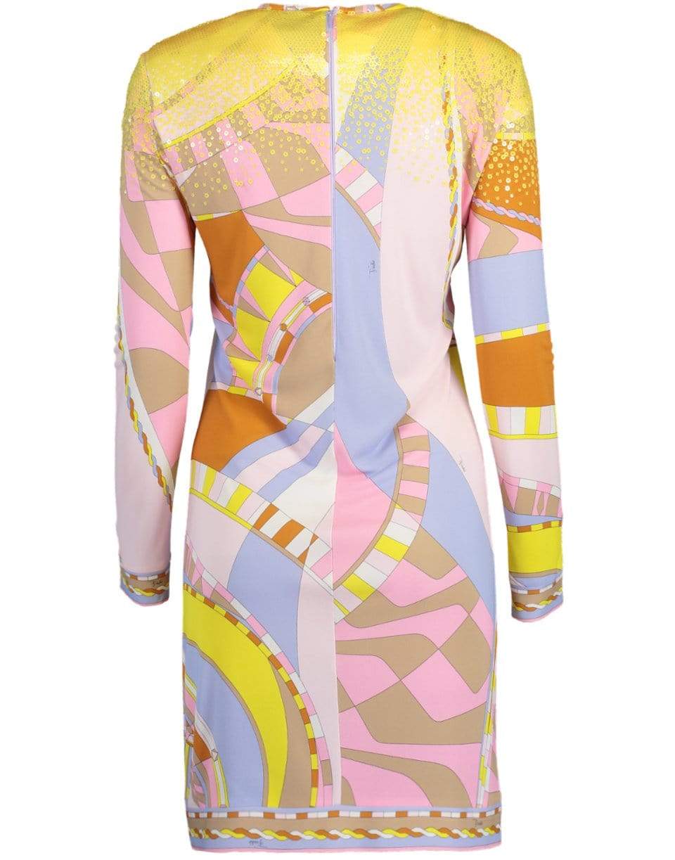 EMILIO PUCCI-Rosa Long Sleeve Sequin Printed Dress-