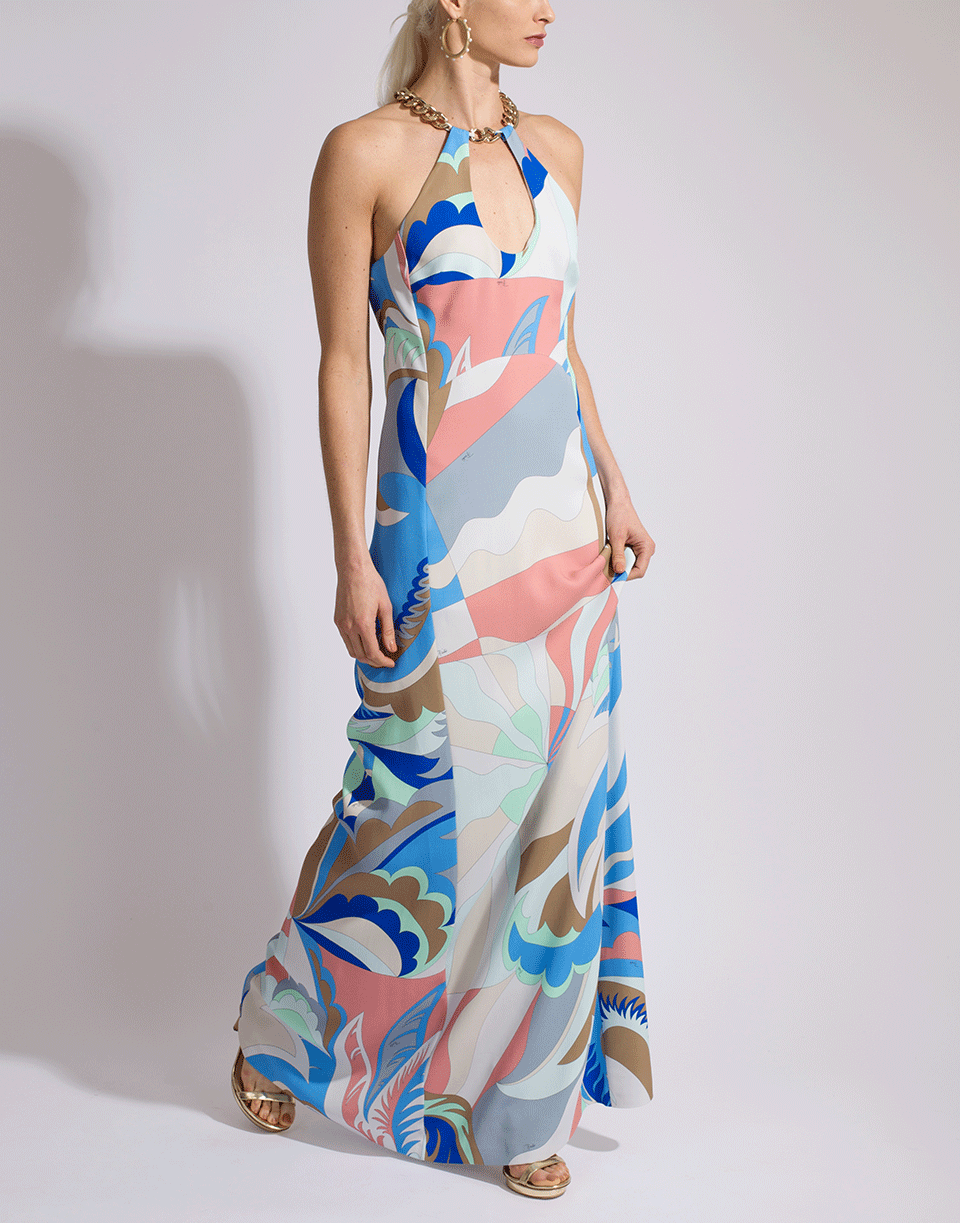 EMILIO PUCCI-Chain Neck Halter Maxi Dress-TALPA
