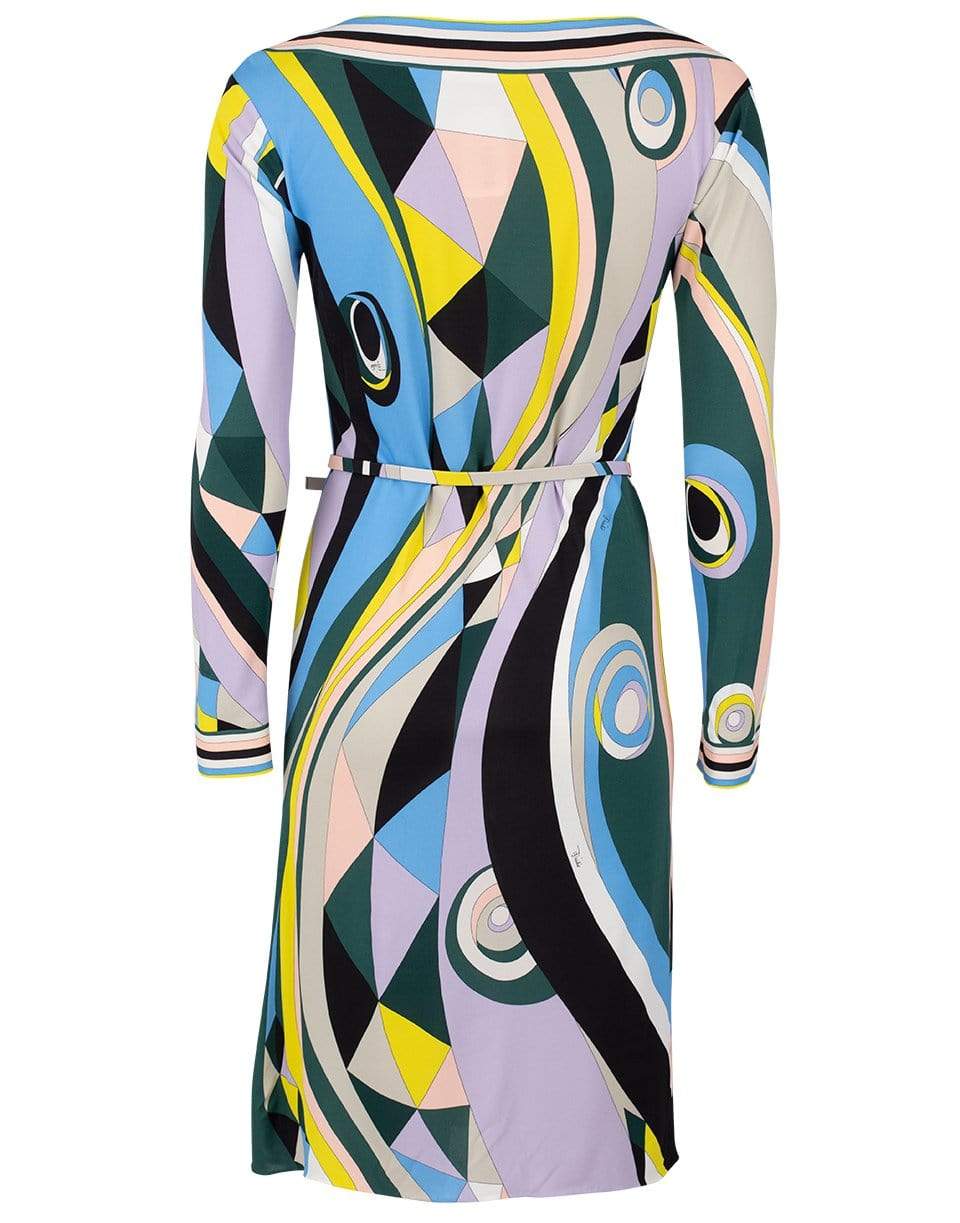 EMILIO PUCCI-Long Sleeve Belted Print Dress-
