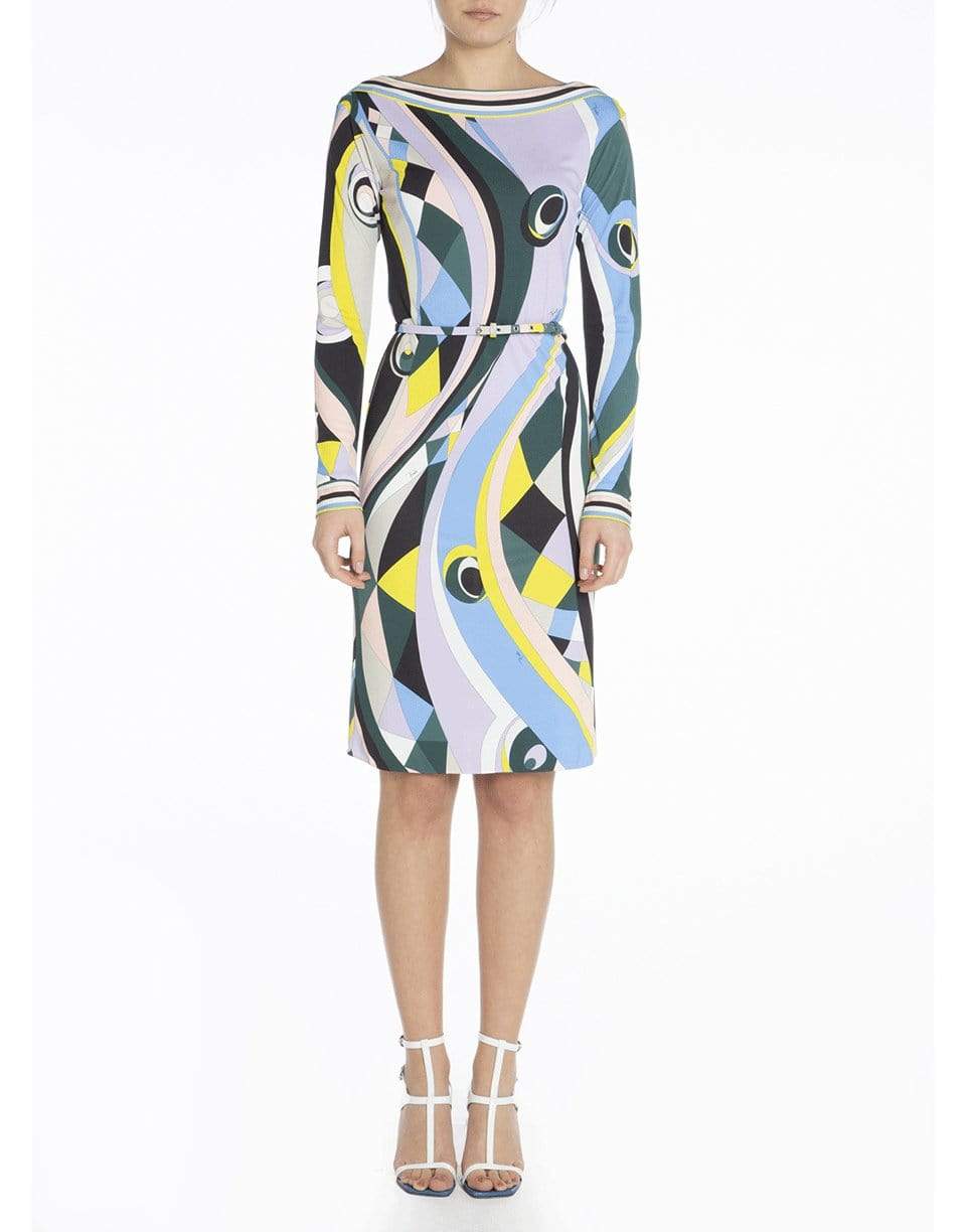 EMILIO PUCCI-Long Sleeve Belted Print Dress-