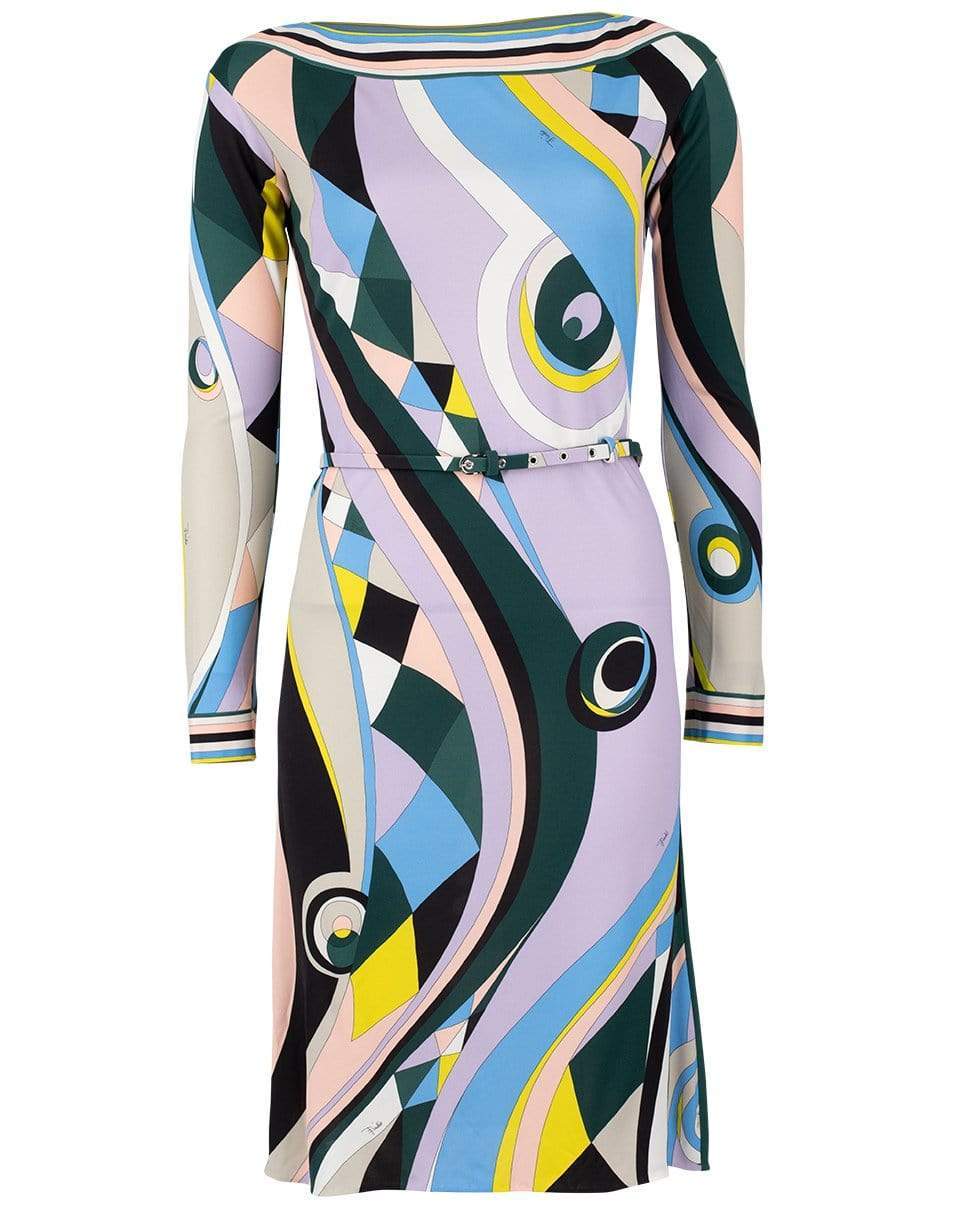 EMILIO PUCCI-Long Sleeve Belted Print Dress-