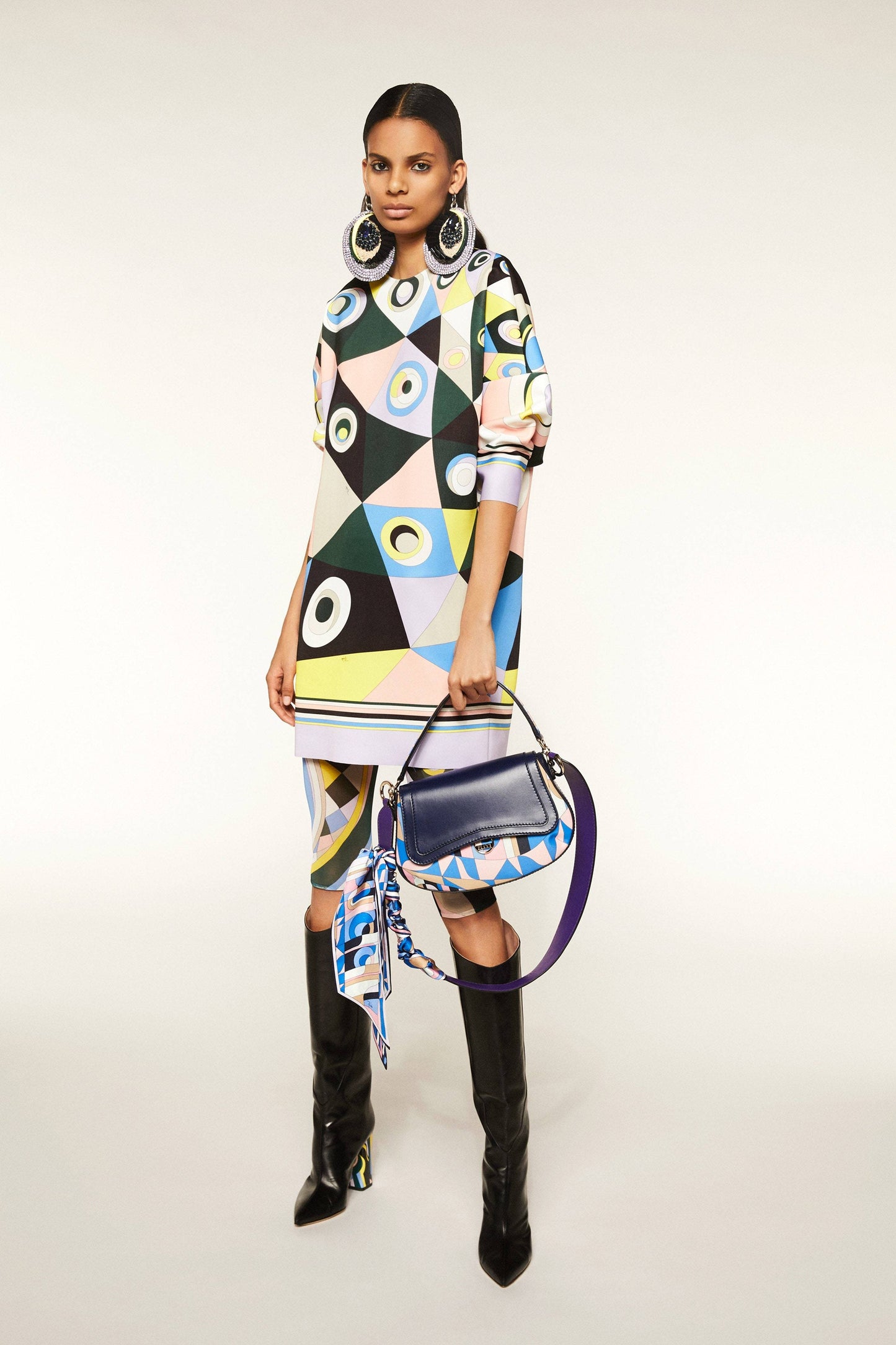 EMILIO PUCCI-Verde Long Sleeve Studded Printed Dress-