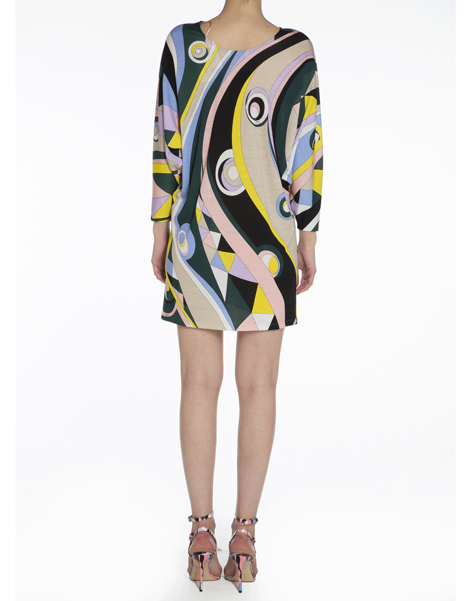 EMILIO PUCCI-Verde Long Sleeve Studded Printed Dress-