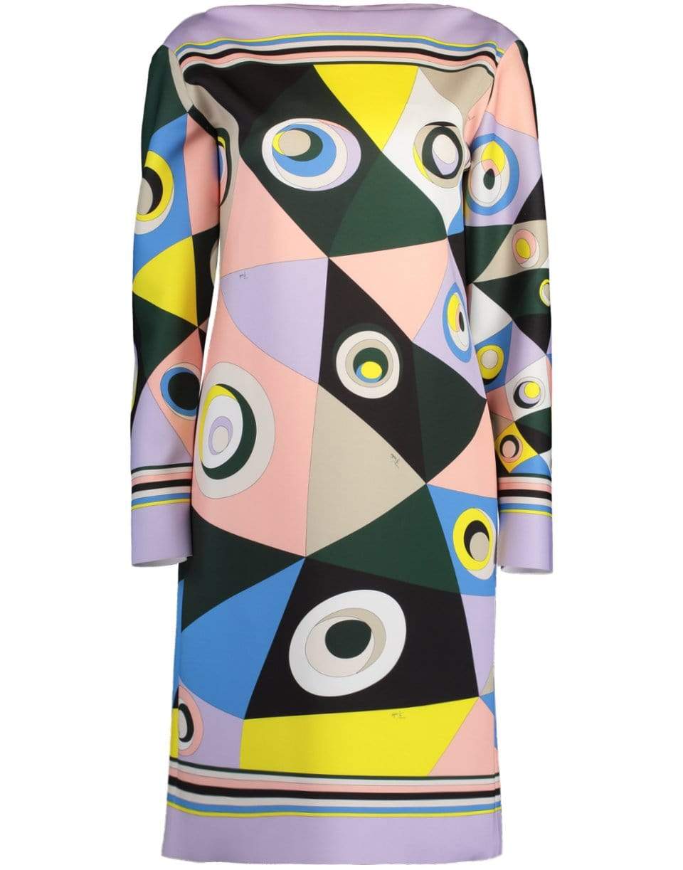 EMILIO PUCCI-Verde Long Sleeve Boatneck Printed Dress-