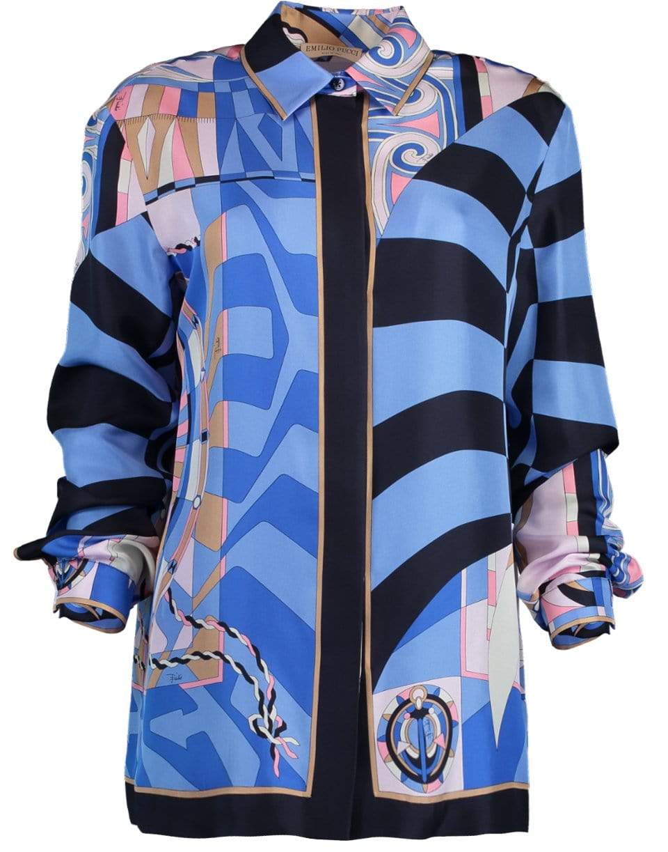 EMILIO PUCCI-Navy Long Sleeve Printed Shirt-