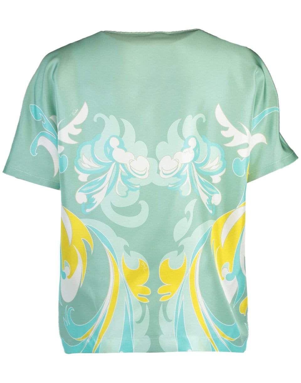 EMILIO PUCCI-Salvia Turchese Printed Silk Blouse-