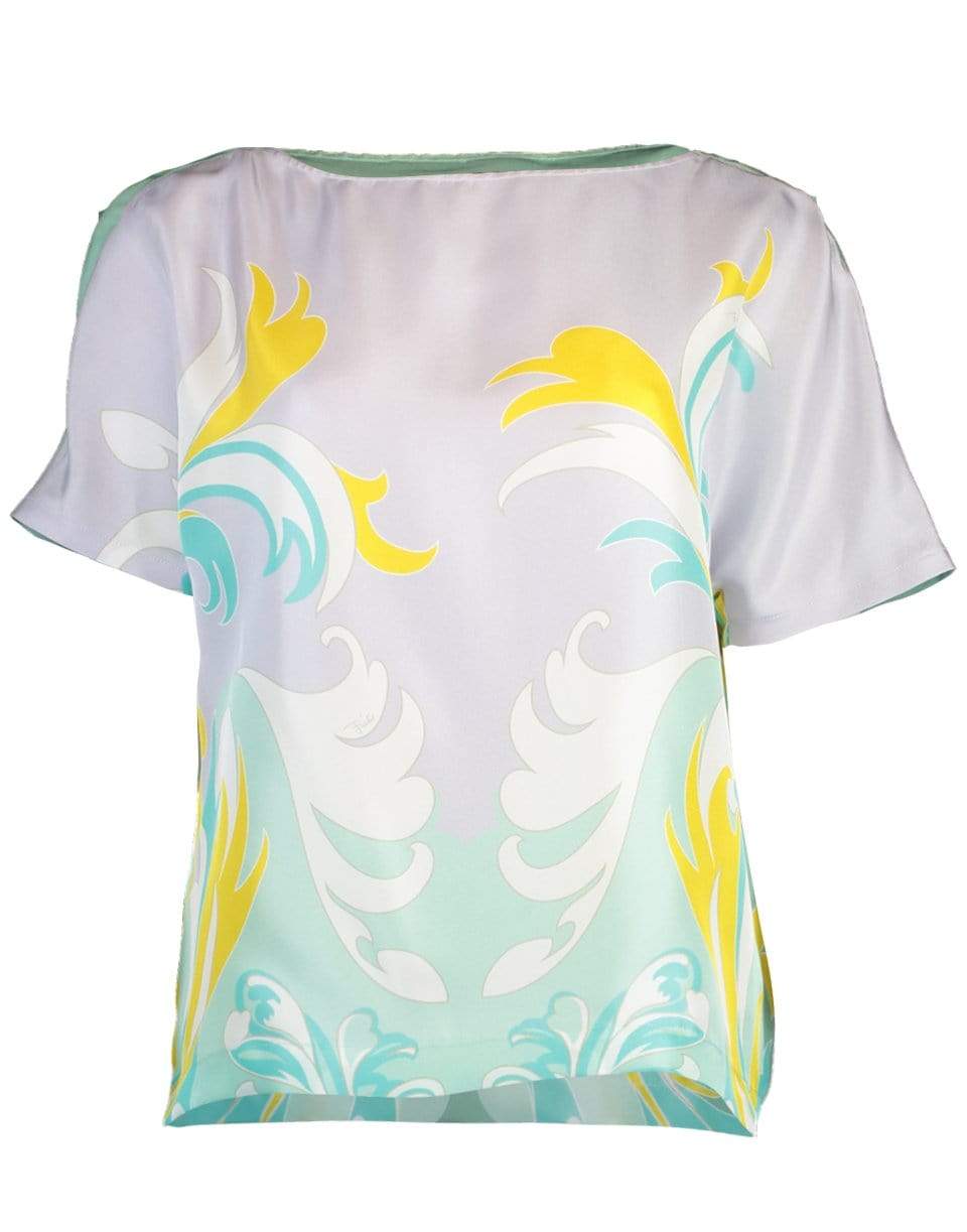 EMILIO PUCCI-Salvia Turchese Printed Silk Blouse-