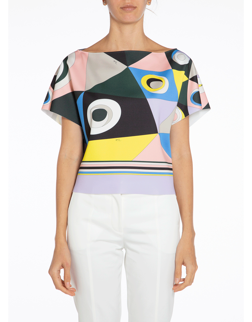EMILIO PUCCI-Verde Short Sleeve Printed Boxy Blouse-