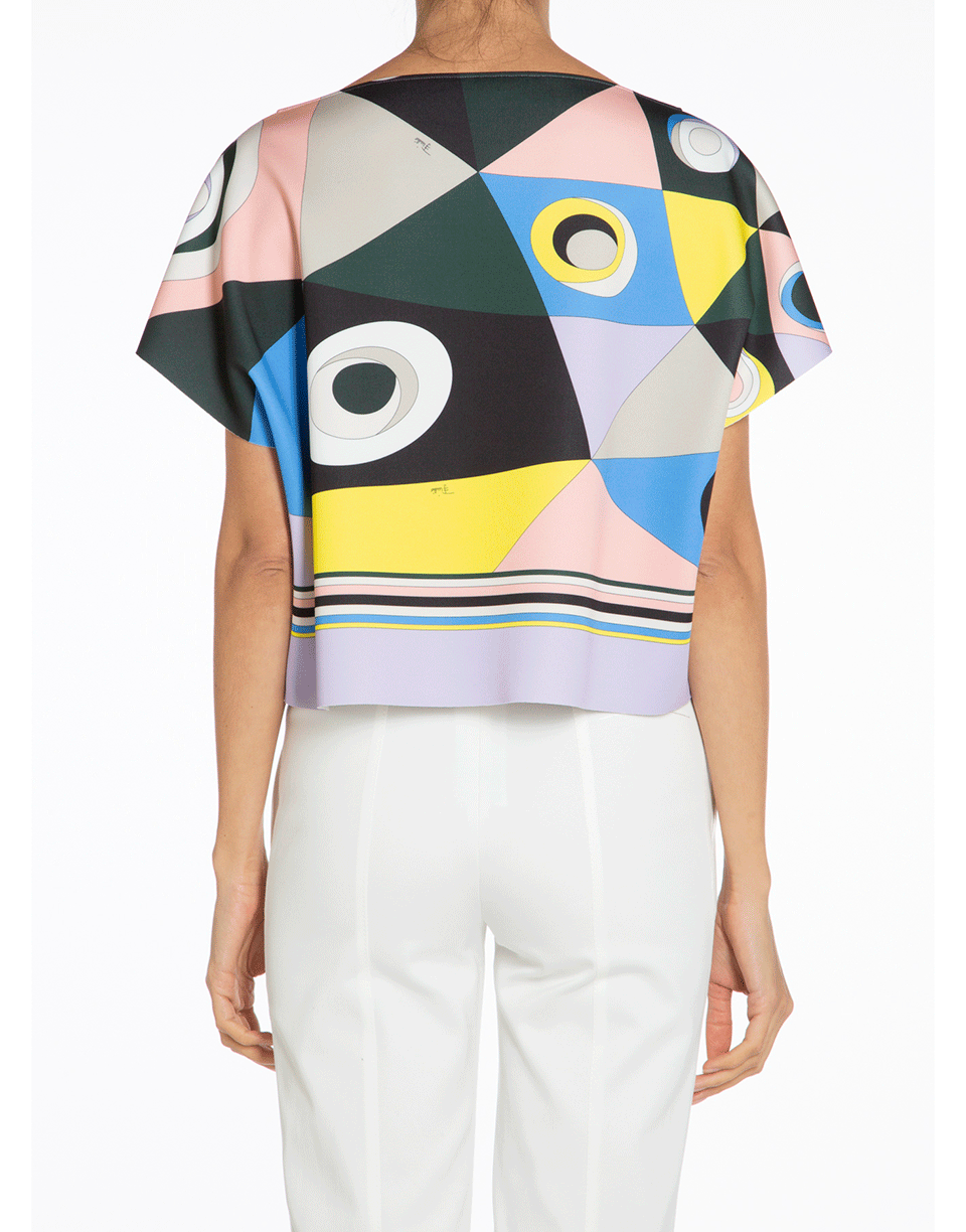 EMILIO PUCCI-Verde Short Sleeve Printed Boxy Blouse-