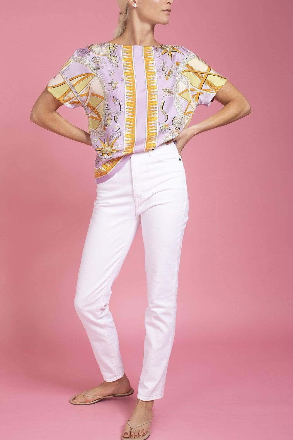 EMILIO PUCCI-Short Sleeve Printed Wide Neck Top-