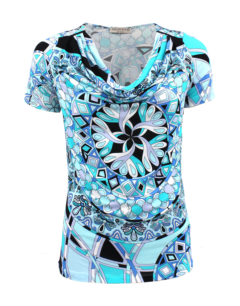 EMILIO PUCCI-Short Sleeve Cowl Neck Top-