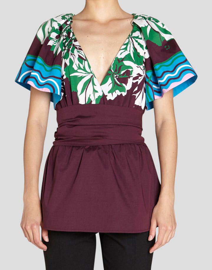 EMILIO PUCCI-Flutter Sleeve Printed Wrap Top-