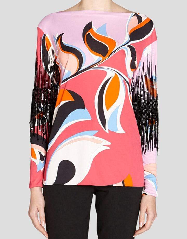 EMILIO PUCCI-Fringe Sleeve Boatneck Top-