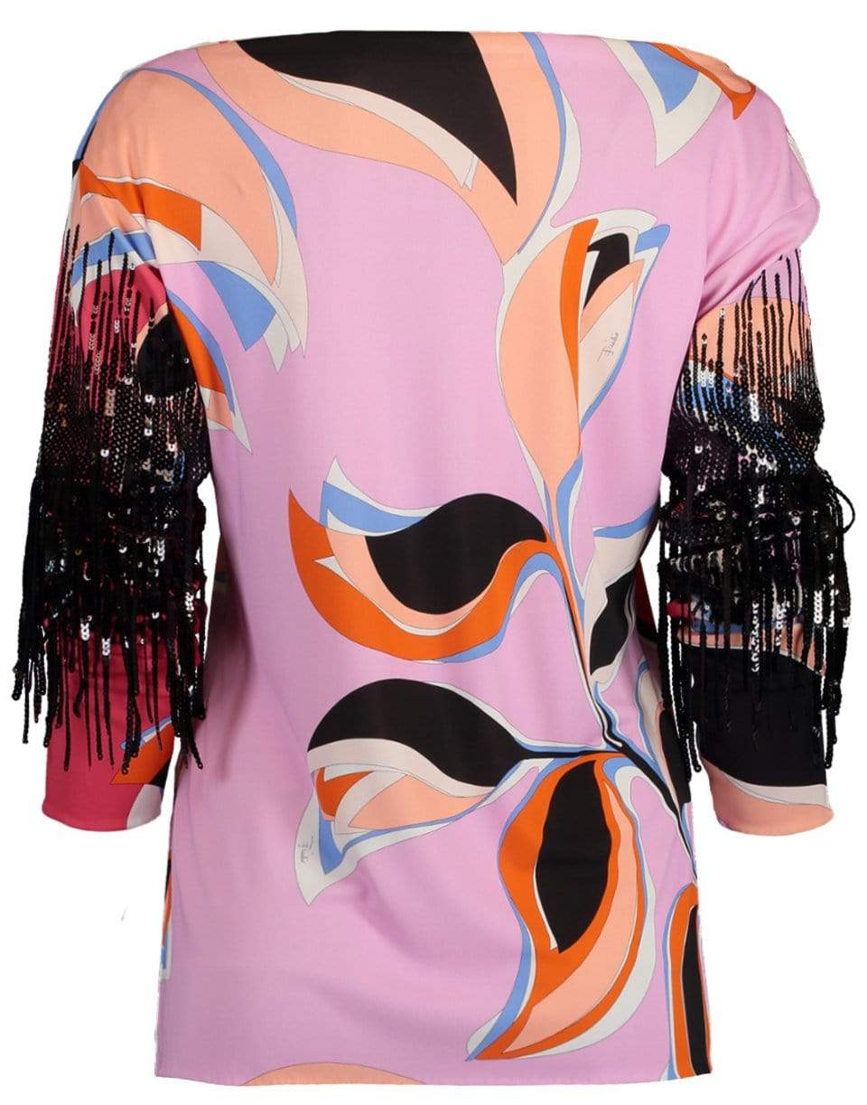 EMILIO PUCCI-Fringe Sleeve Boatneck Top-