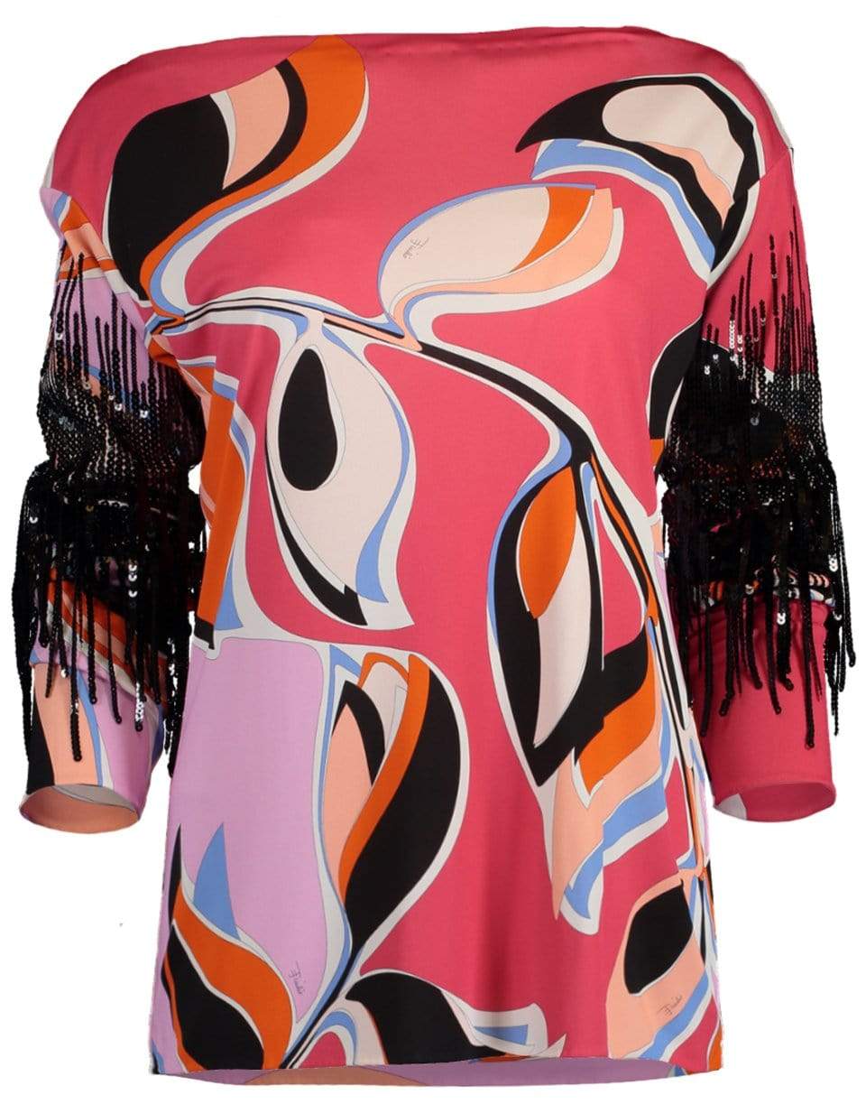 EMILIO PUCCI-Fringe Sleeve Boatneck Top-