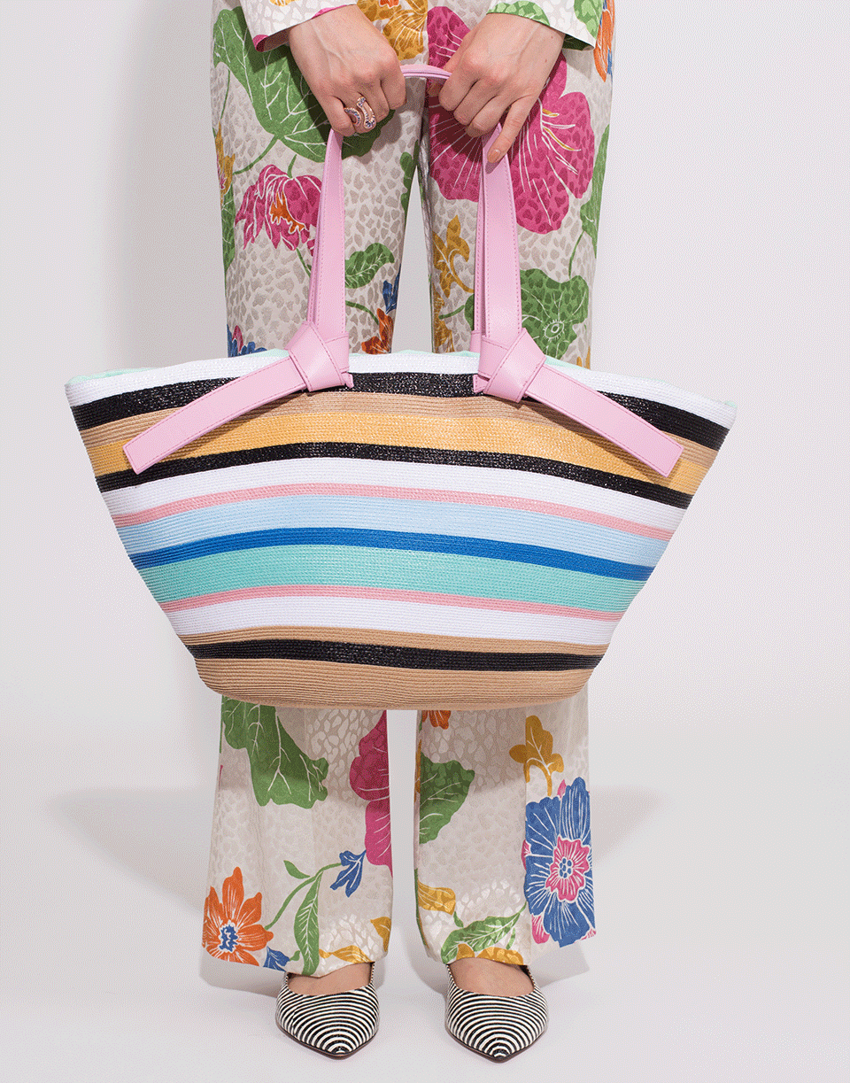 EMILIO PUCCI-Pink and Multi Color Striped Tote-BLUE/PNK