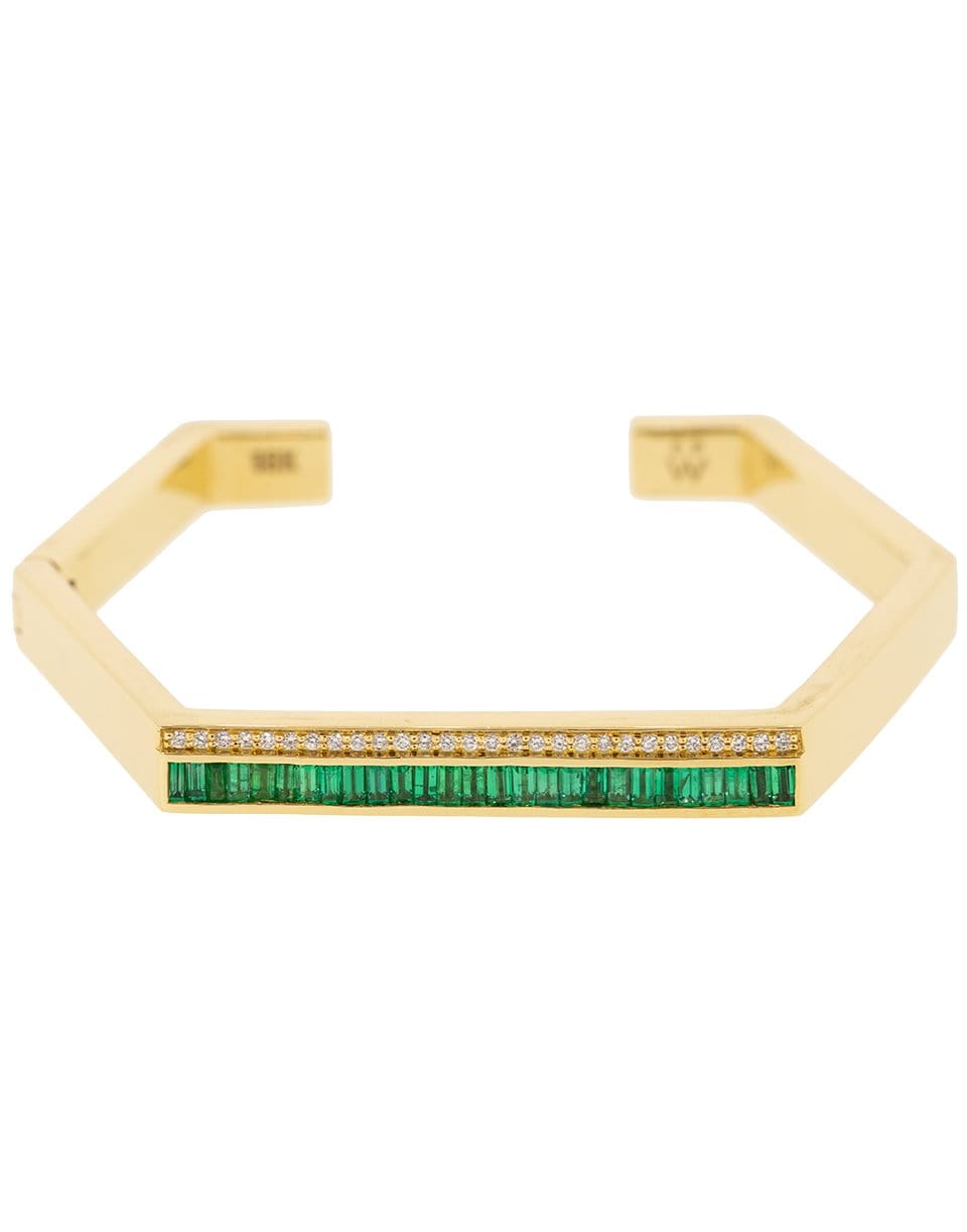 EMILY P WHEELER-Emerald and Diamond Hexagon Cuff-YELLOW GOLD