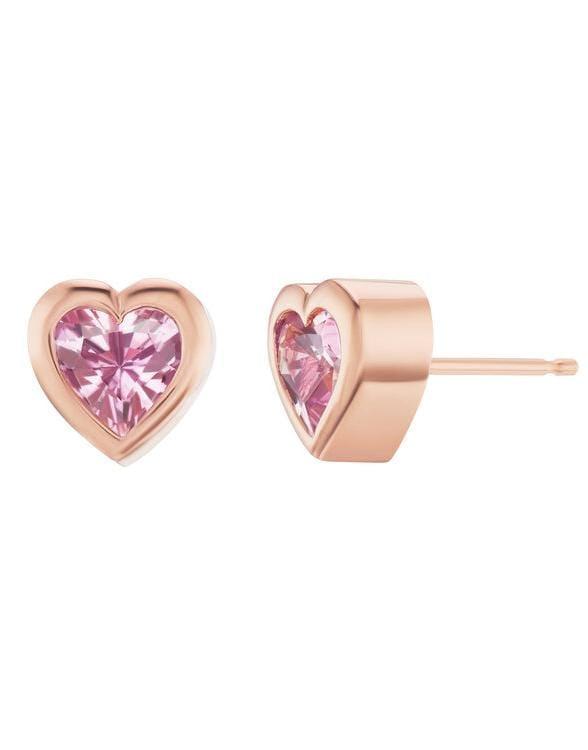 EMILY P WHEELER-Pink Sapphire Heart Studs-ROSE GOLD