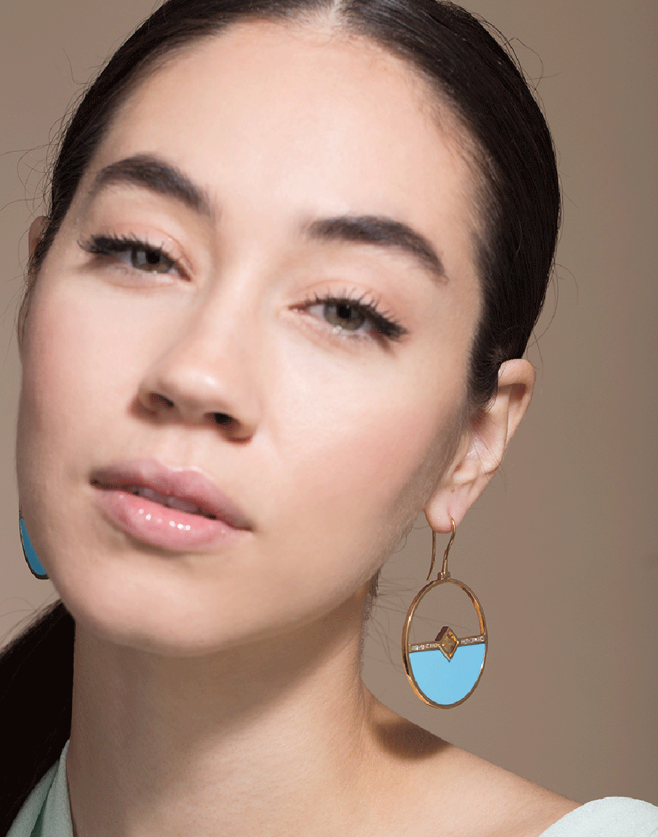 EMILY P WHEELER-Citrine, Turquoise, and Diamond Horizon Earrings-YELLOW GOLD
