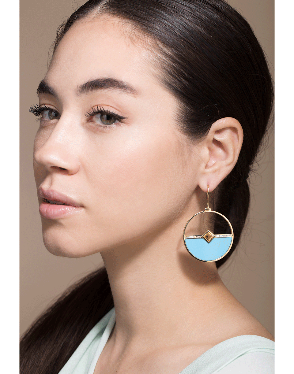 EMILY P WHEELER-Citrine, Turquoise, and Diamond Horizon Earrings-YELLOW GOLD