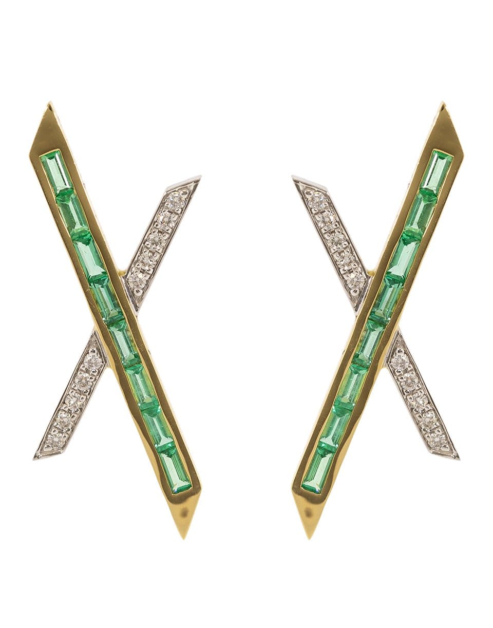 EMILY P WHEELER-Emerald and Diamond Baby X Earrings-YELLOW GOLD