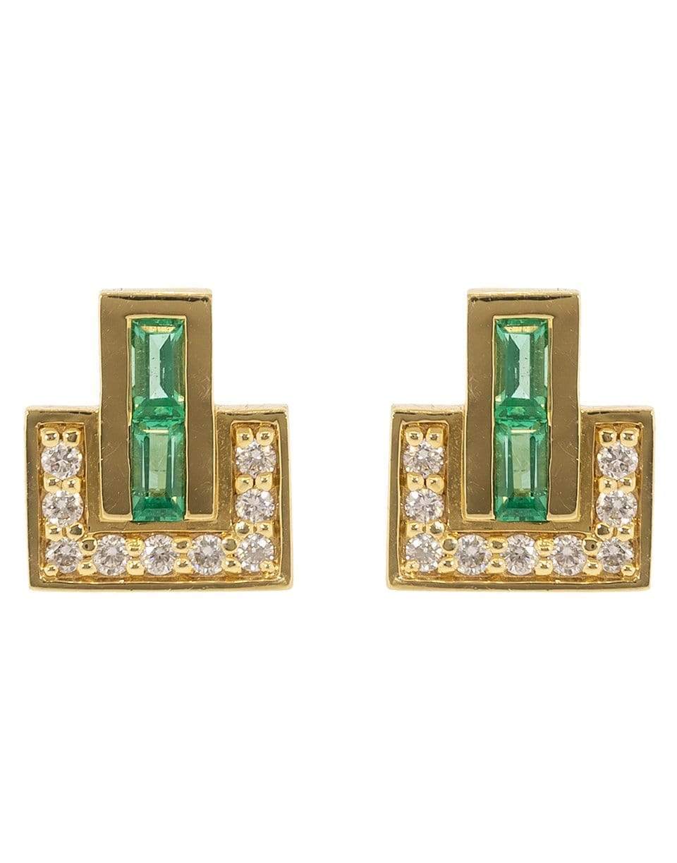 EMILY P WHEELER-Emerald and Diamond Baguette Pave Studs-YELLOW GOLD