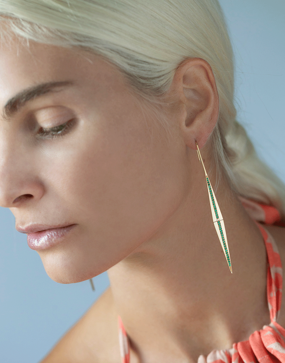EMILY P WHEELER-Emerald Split Earrings-YELLOW GOLD