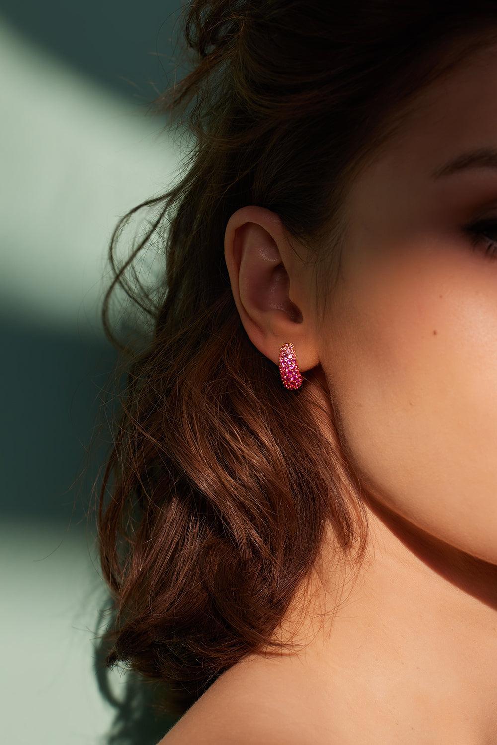 Pink Sapphire Holly Hug Earrings-YELLOW GOLD-JEWELRYFINE JEWELEARRING-EMILY P WHEELER