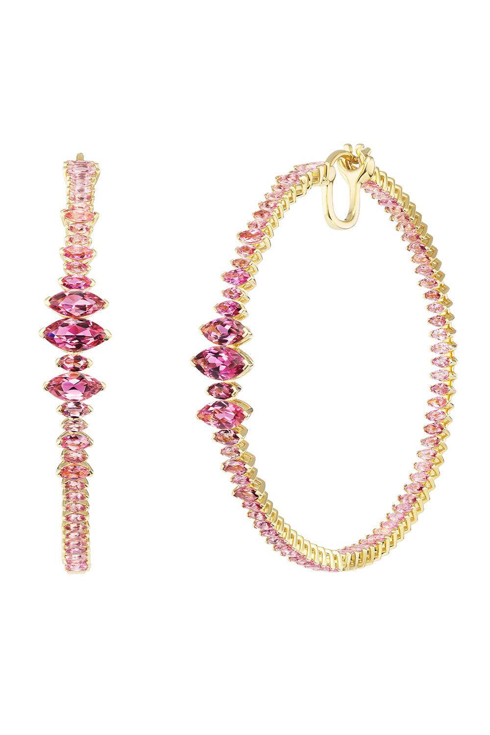 Pink Tourmaline Arashi Hoop Earrings-YELLOW GOLD-JEWELRYFINE JEWELEARRING-EMILY P WHEELER