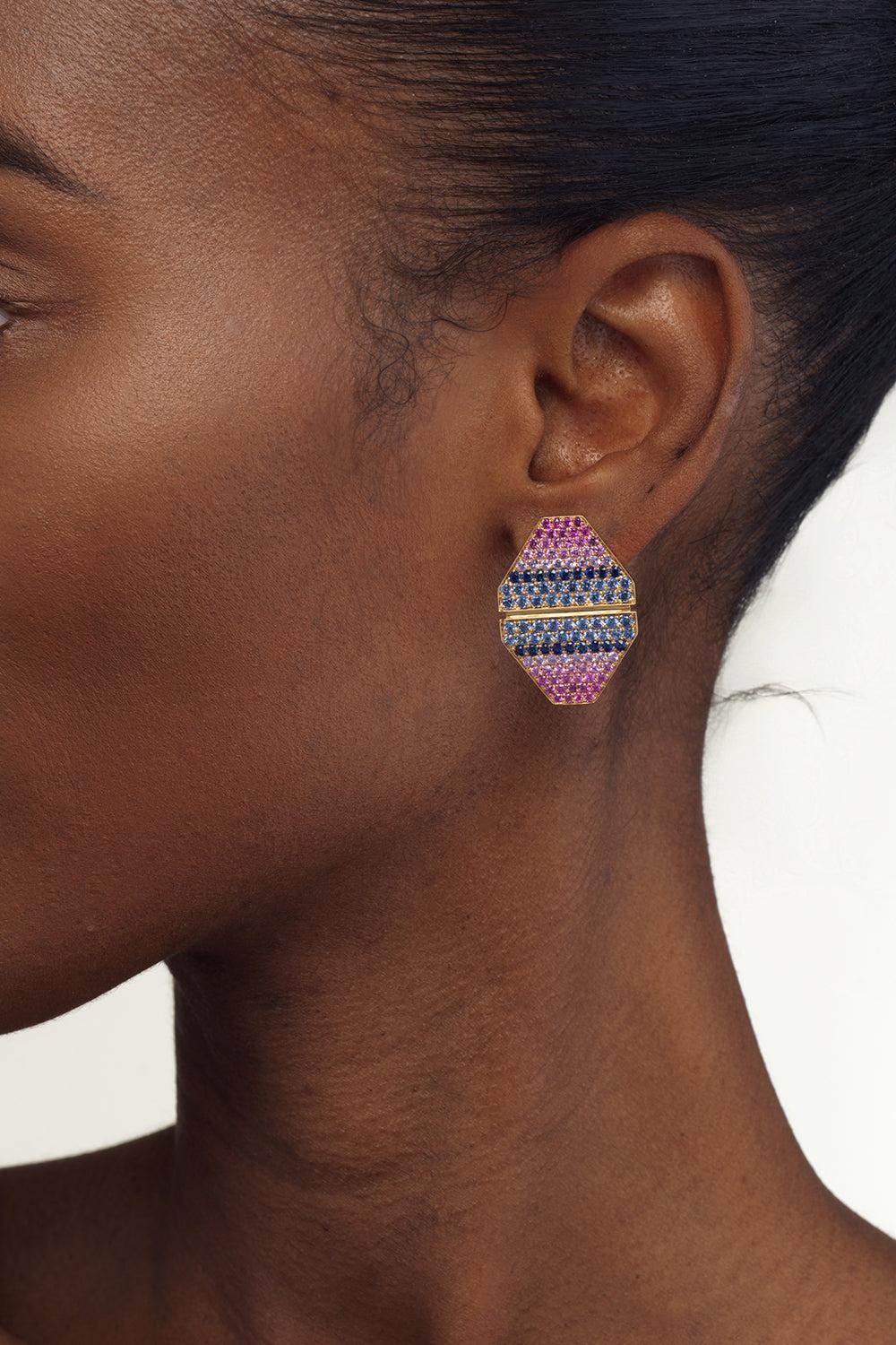 Sapphire Falcon Earrings-YELLOW GOLD-JEWELRYFINE JEWELEARRING-EMILY P WHEELER