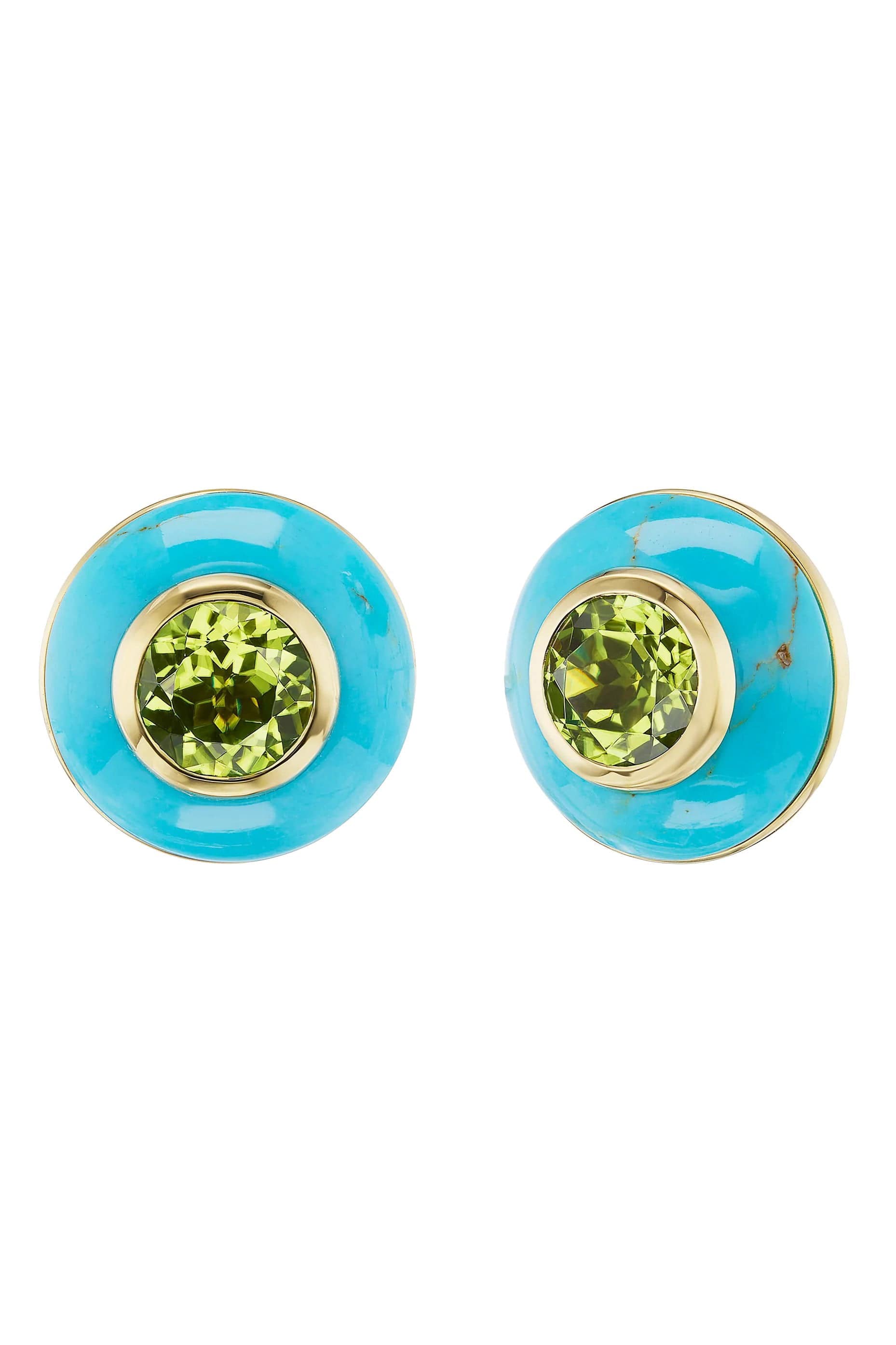 EMILY P WHEELER-Turquoise Button Studs-YELLOW GOLD