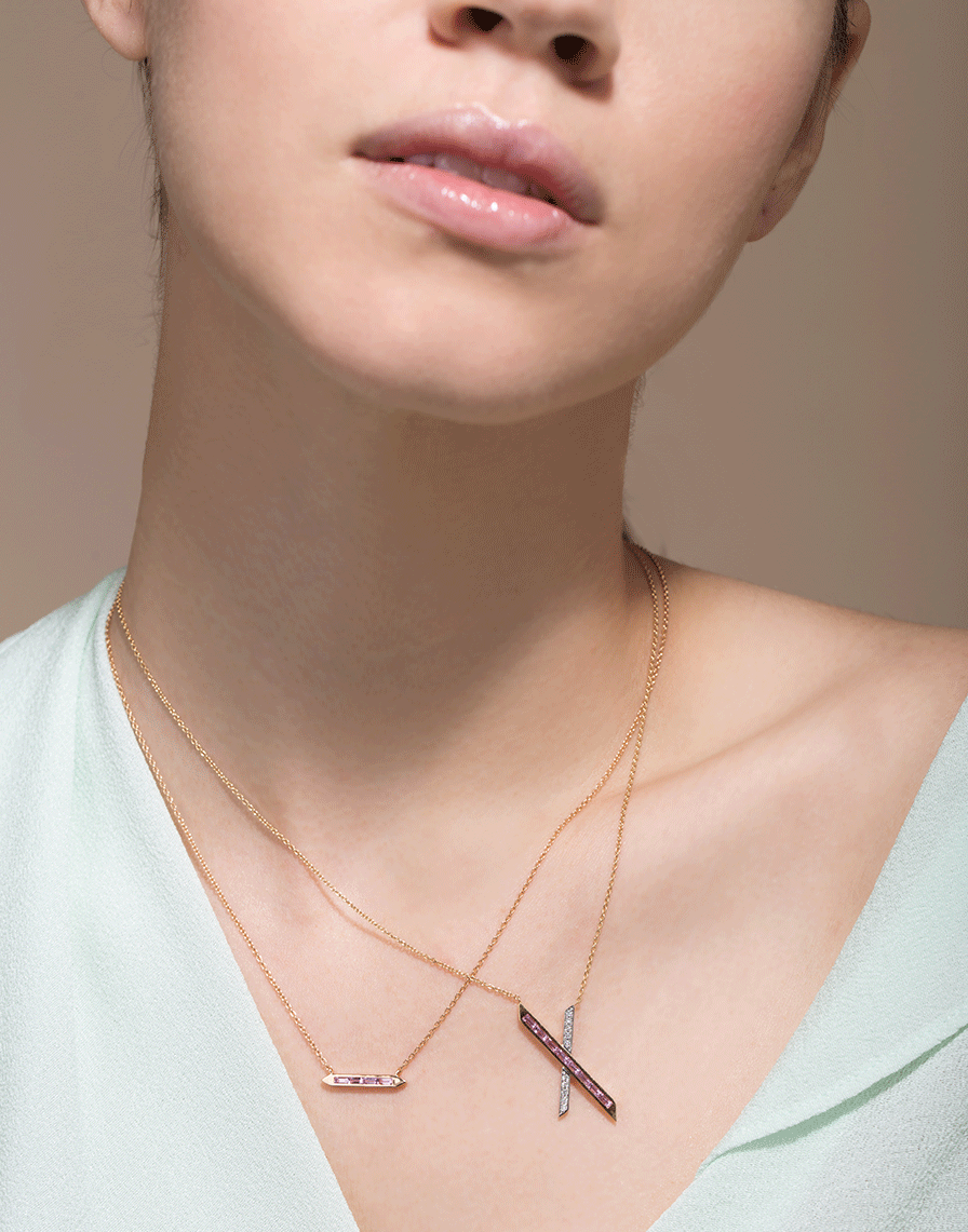 EMILY P WHEELER-Pink Sapphire and Diamond X Pendant Necklace-ROSE GOLD