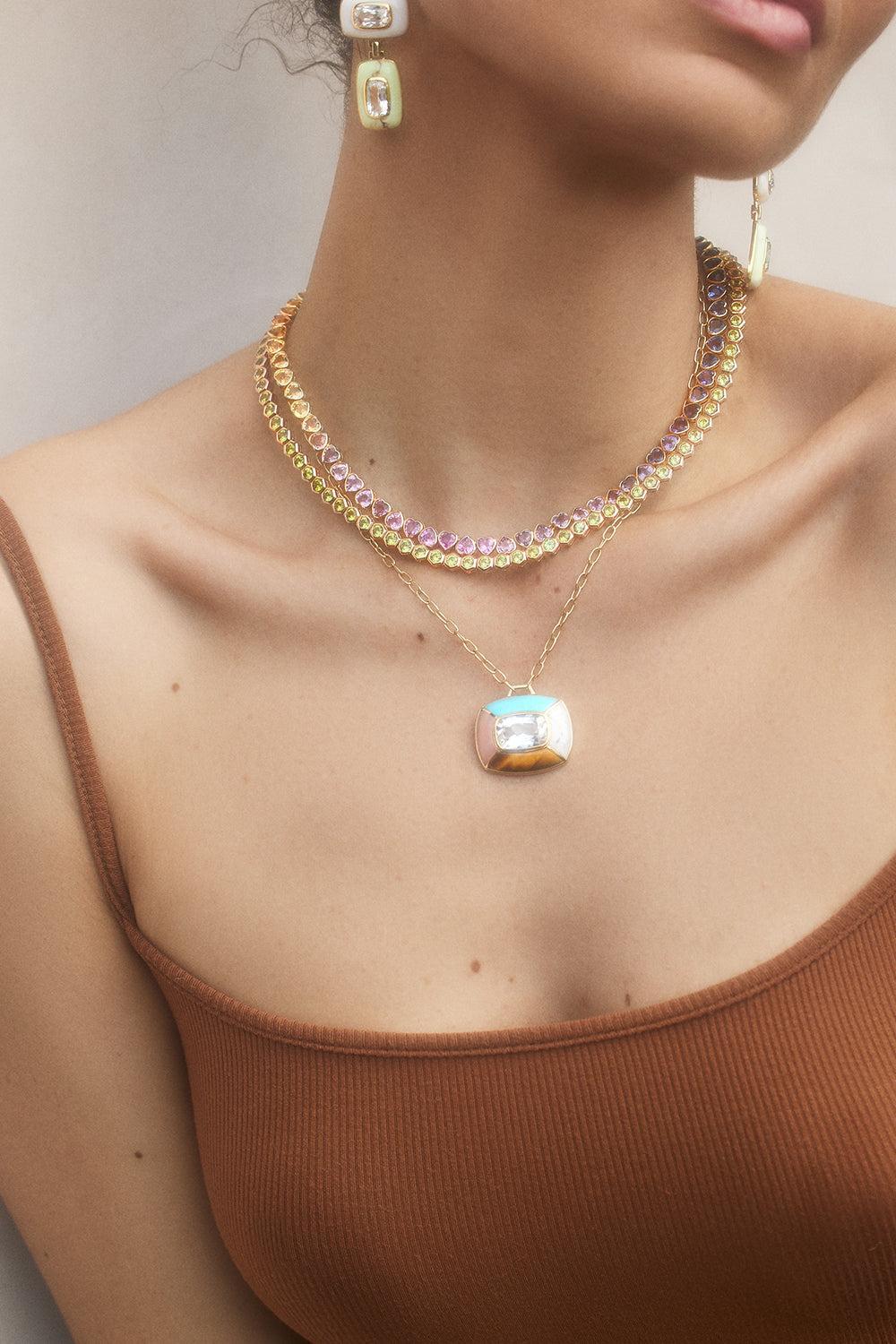 I Heart Rainbows Necklace-YELLOW GOLD-16-JEWELRYFINE JEWELNECKLACE O-EMILY P WHEELER