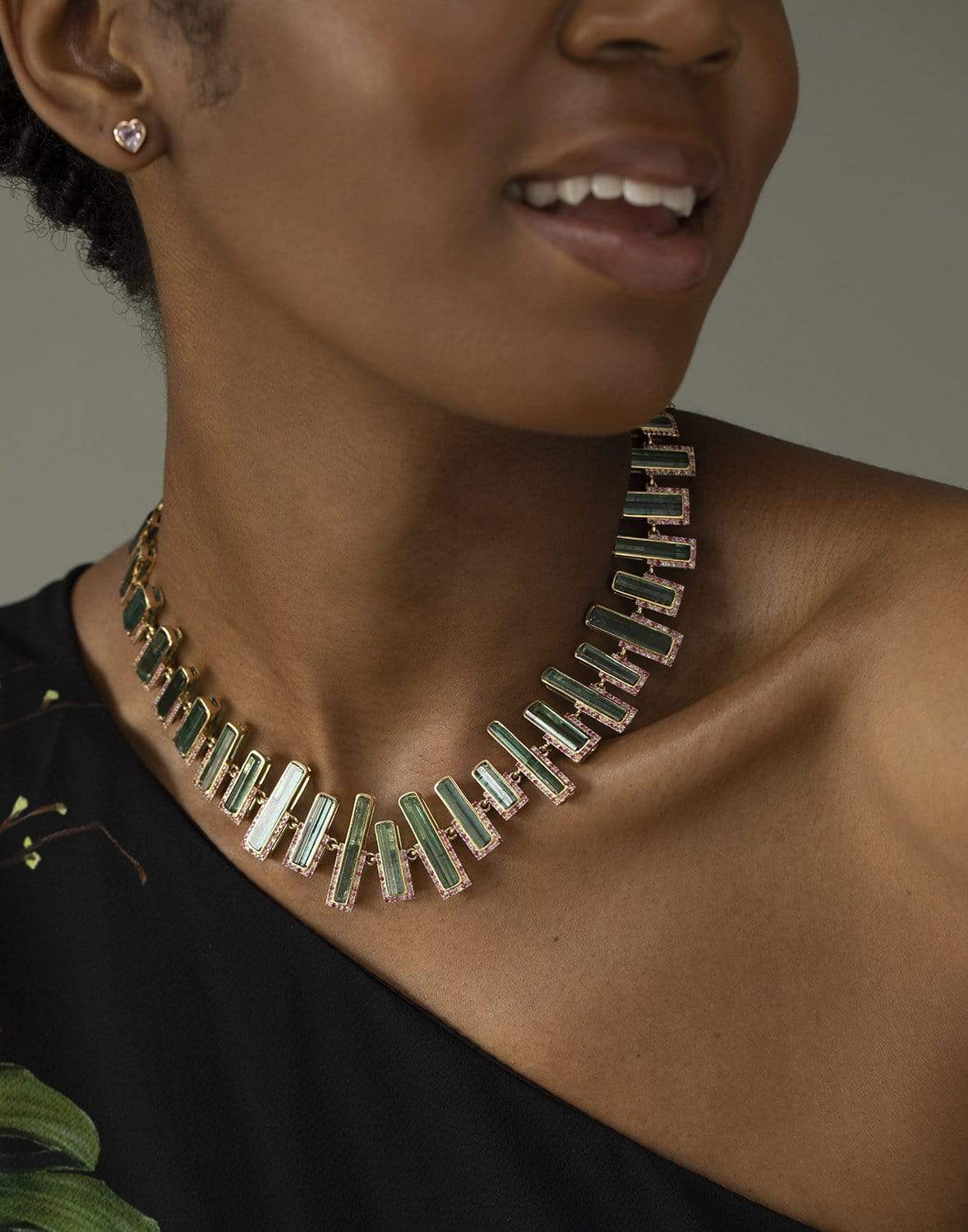 EMILY P WHEELER-Green Tourmaline and Pink Sapphire Necklace-YELLOW GOLD
