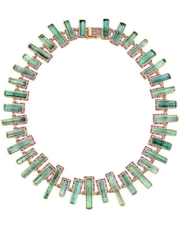 EMILY P WHEELER-Green Tourmaline and Pink Sapphire Necklace-YELLOW GOLD
