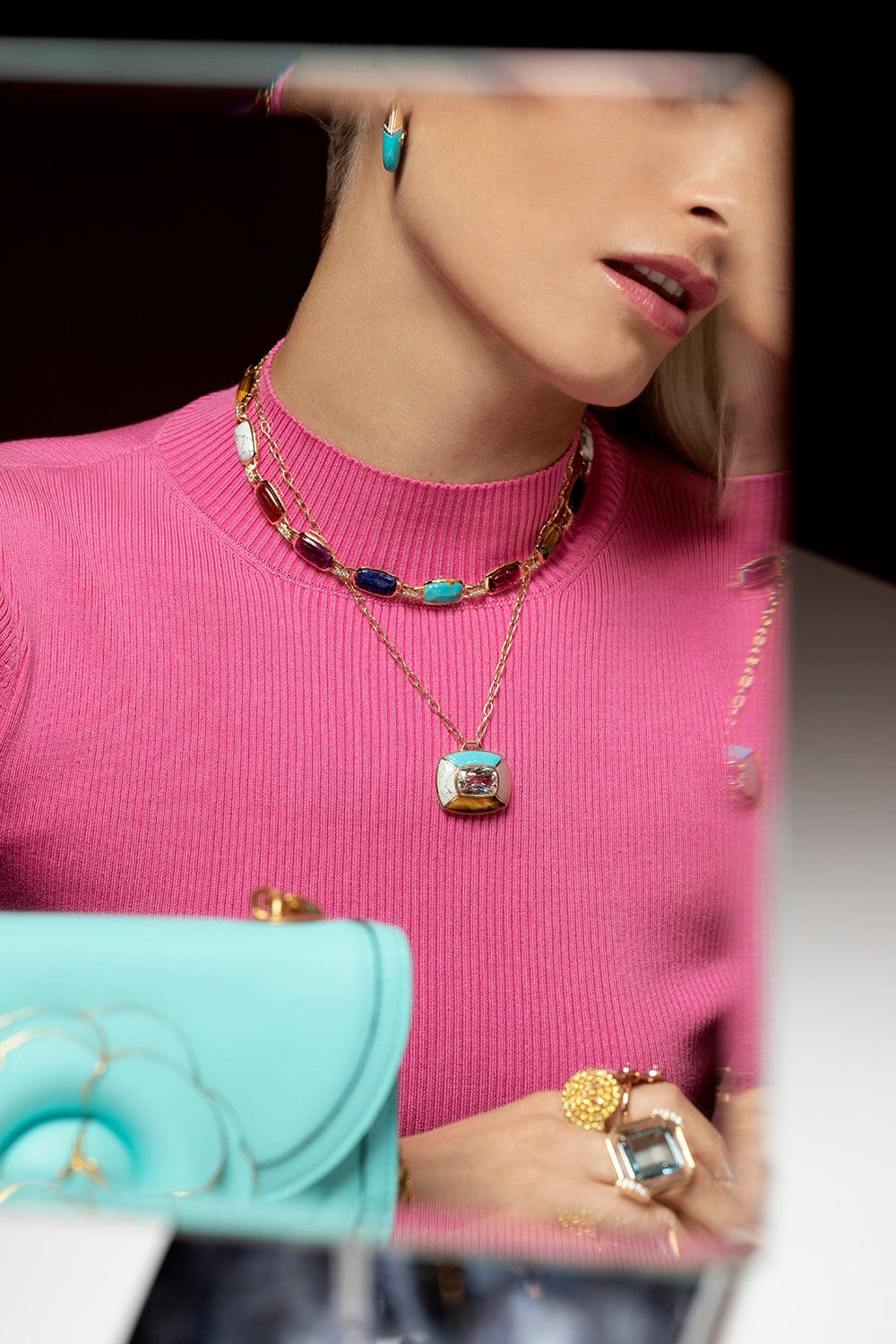 EMILY P WHEELER-Multi Gem Colorblock Necklace-YELLOW GOLD