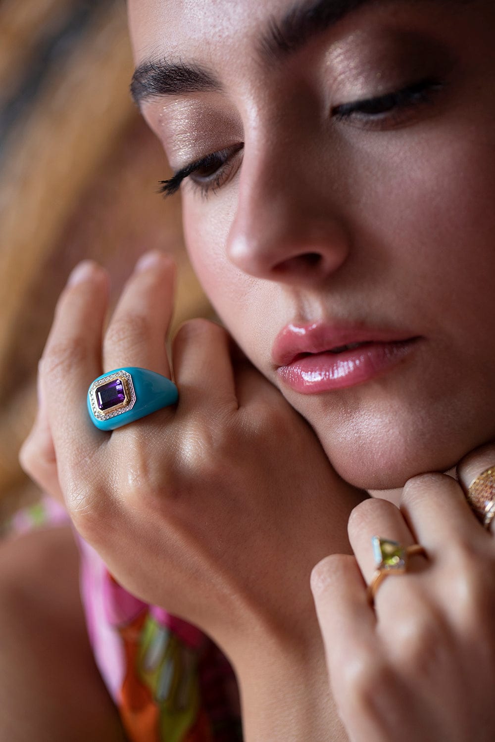 EMILY P WHEELER-Turquoise and Amethyst Chubby Ring-YELLOW GOLD