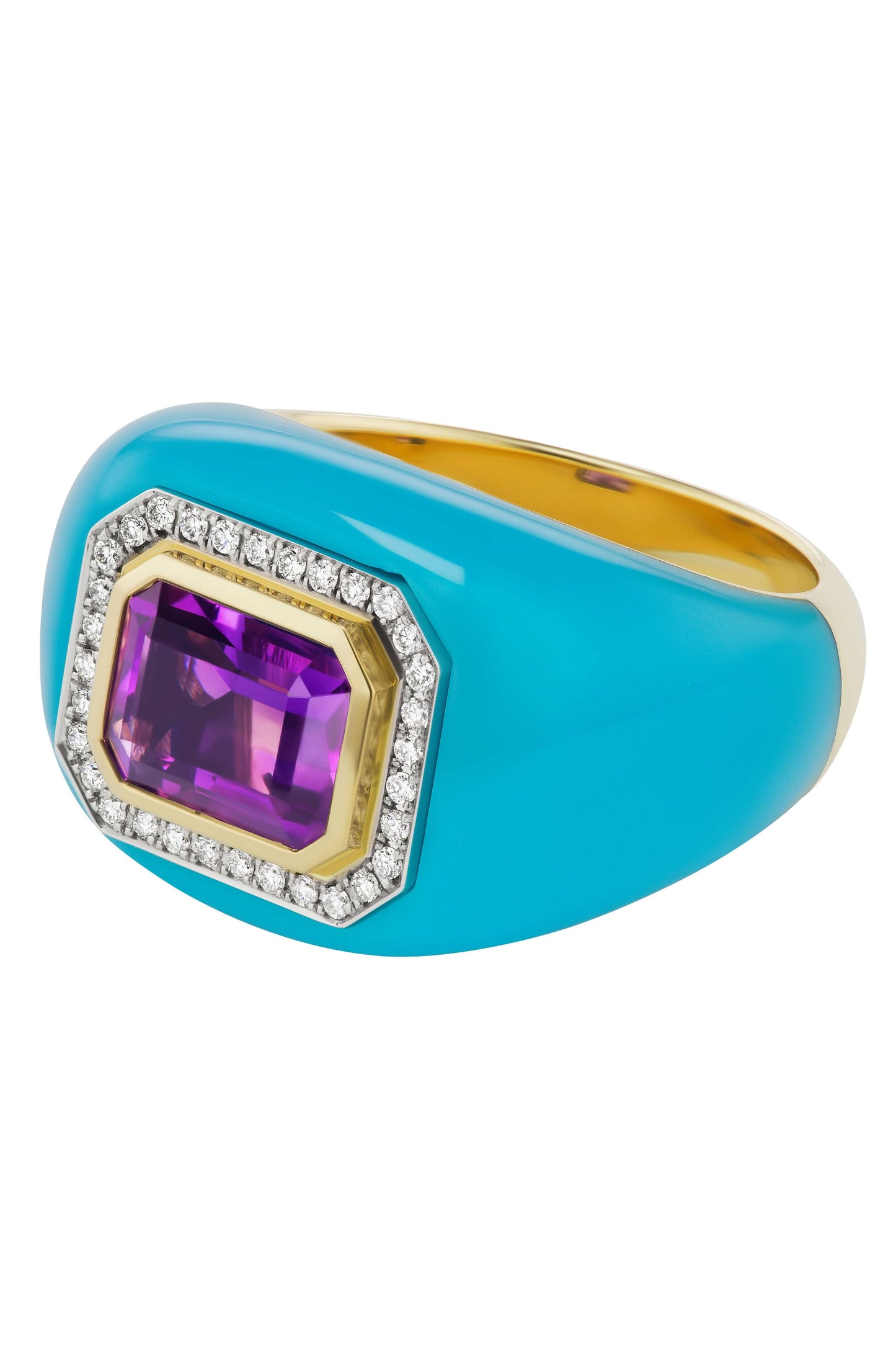 EMILY P WHEELER-Turquoise and Amethyst Chubby Ring-YELLOW GOLD