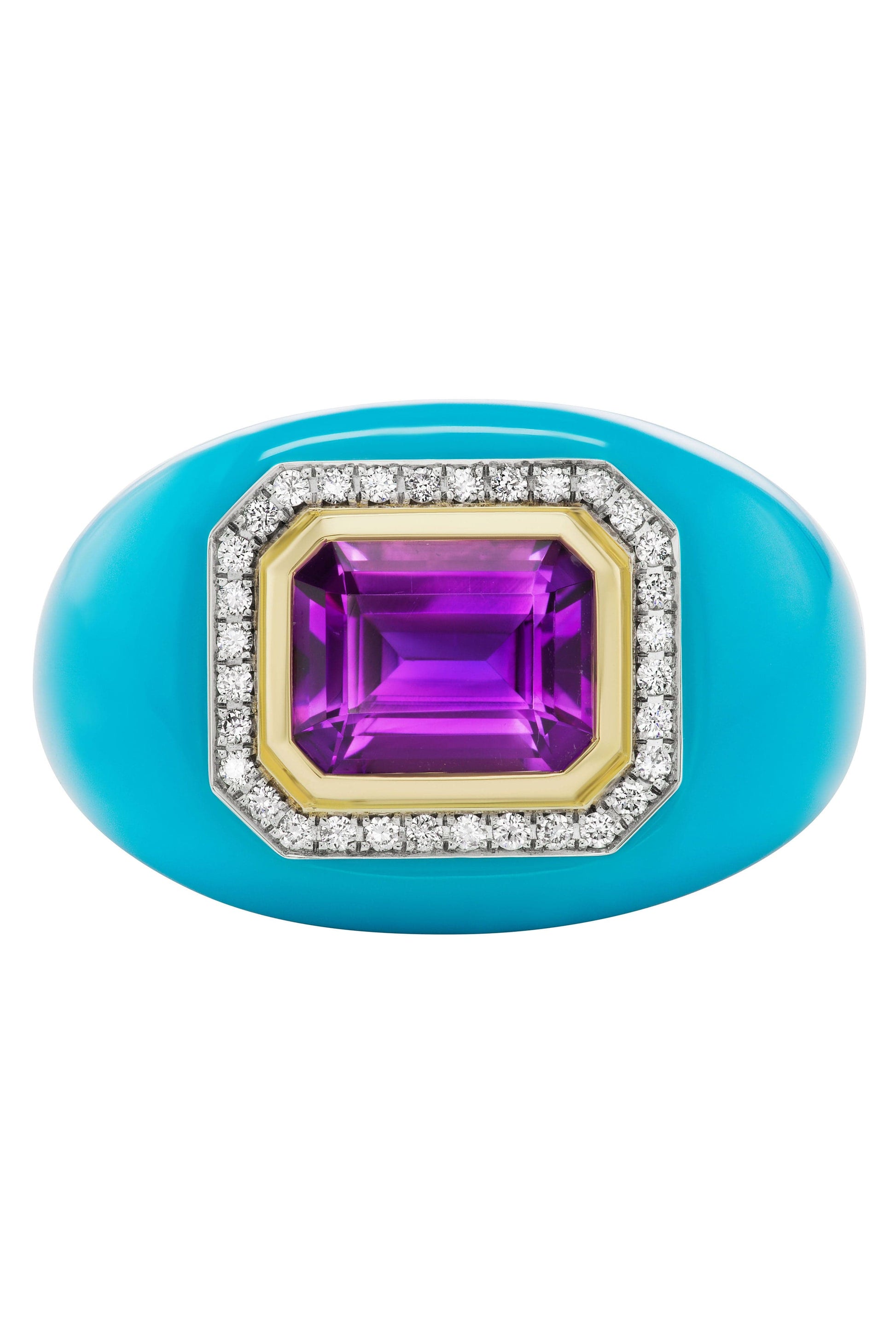 EMILY P WHEELER-Turquoise and Amethyst Chubby Ring-YELLOW GOLD