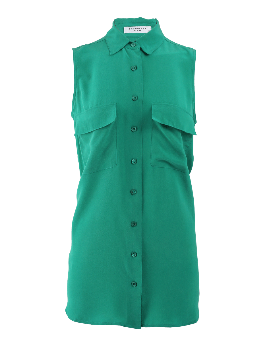 EQUIPMENT-Sleeveless Button Front Two Pocket Blouse-