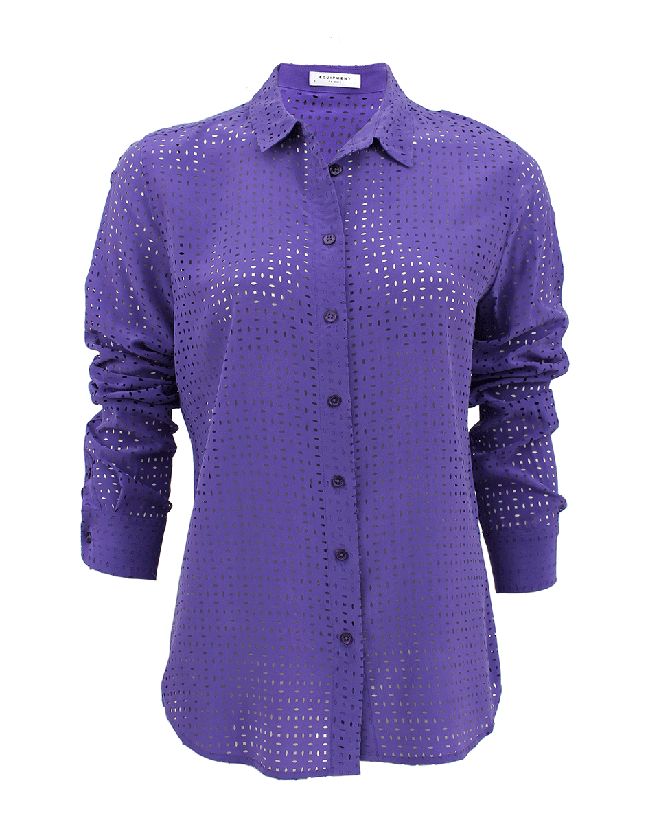 EQUIPMENT-Long Sleeve Perforated Button Down Blouse-