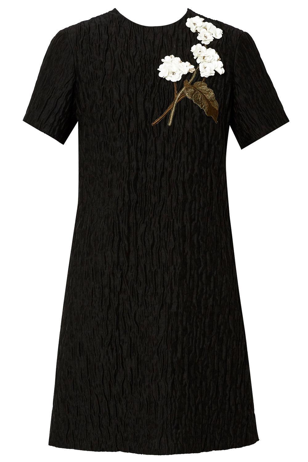 Embroidered Short Sleeve Dress-BLACK-2-CLOTHINGDRESSCASUAL-ERDEM