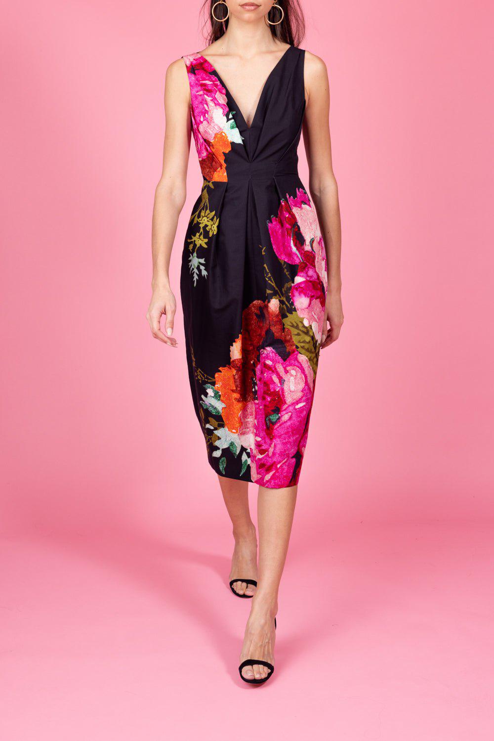 ERDEM-Sleeveless V-Neck Midi Dress-