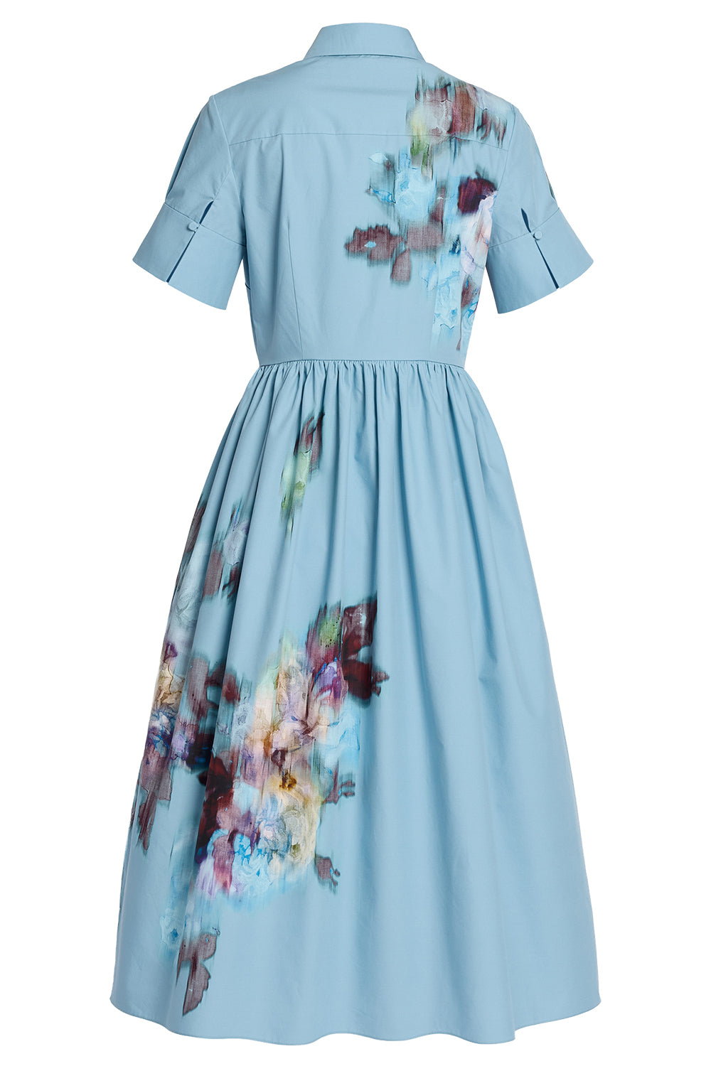 Floral Poplin Short Sleeve Midi Shirt Dress-BLUE-2-CLOTHINGDRESSCASUAL-ERDEM 