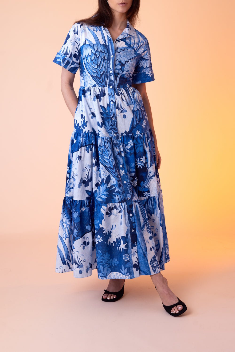 ERDEM-Tiered Hem Midi Shirt Dress-