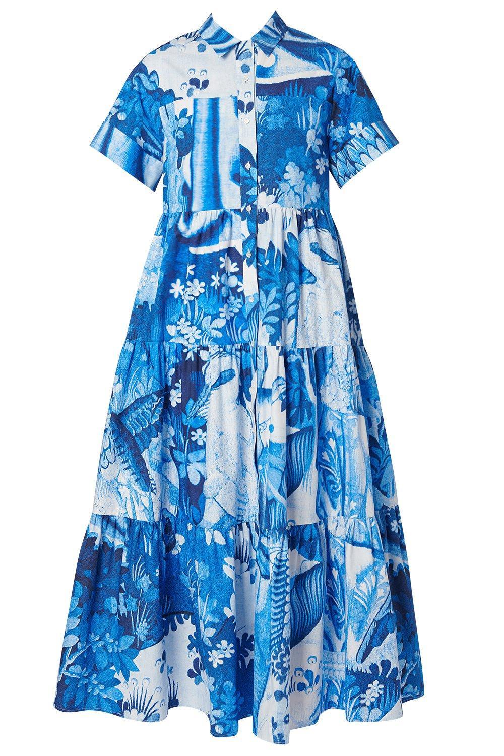 ERDEM-Tiered Hem Midi Shirt Dress-
